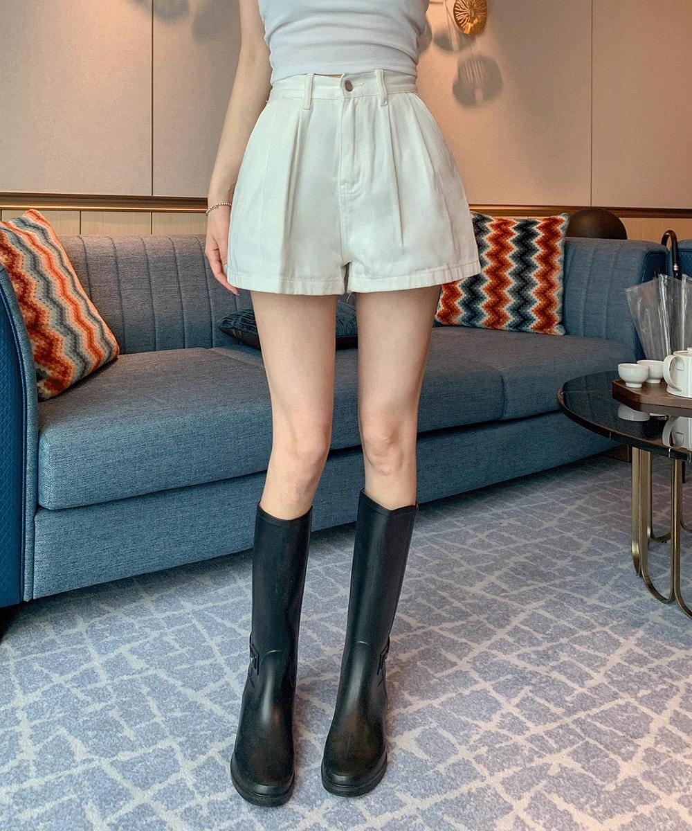 Daily 3-piece two pin tuck shorts cotton cotton half bermuda high waist a-line shorts cotton linen shorts