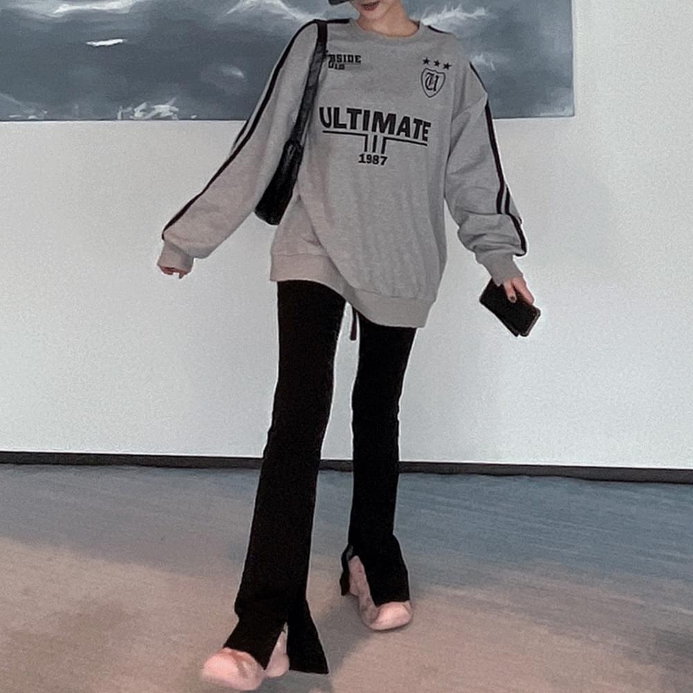 Long long slim fit Ribbed Spandex Flared training leggings pants hem side slit corduroy golden trumpet fall knitwear pants loose walking look date look campus look black white