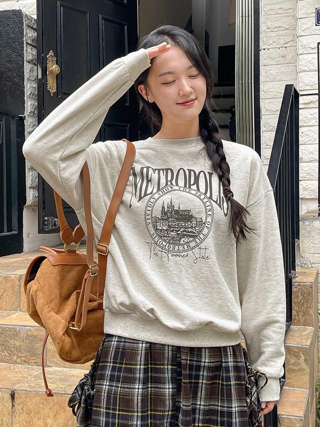 Big size 55-99 Arodine Loose-fit lettering illustration t-shirt long sleeve Sweatshirt to man