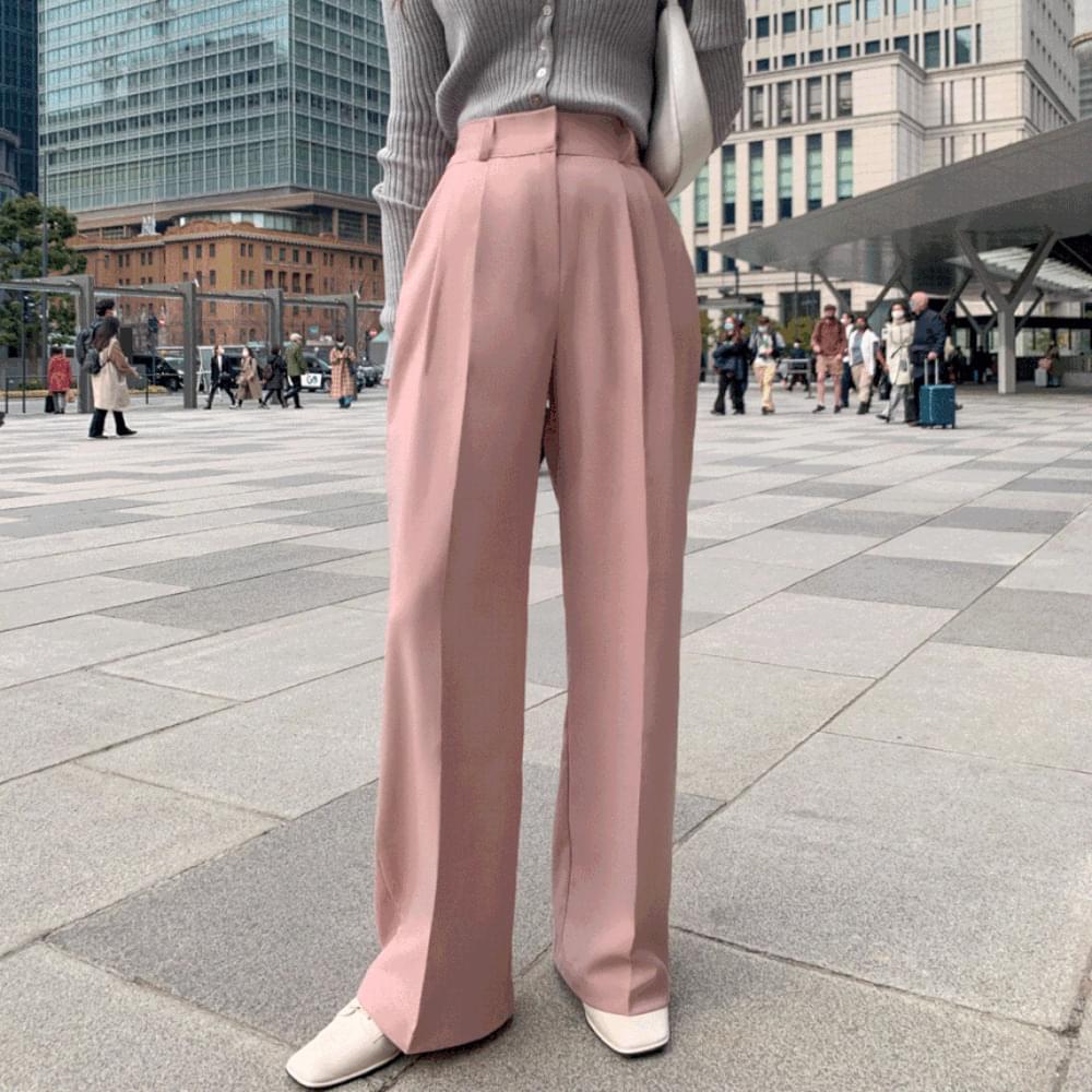 1,000-piece MADE waist-tight, life-fitting short & basic & long wide slacks, back banding, two pin tucks, high waist pants, new semester look, opening goddess