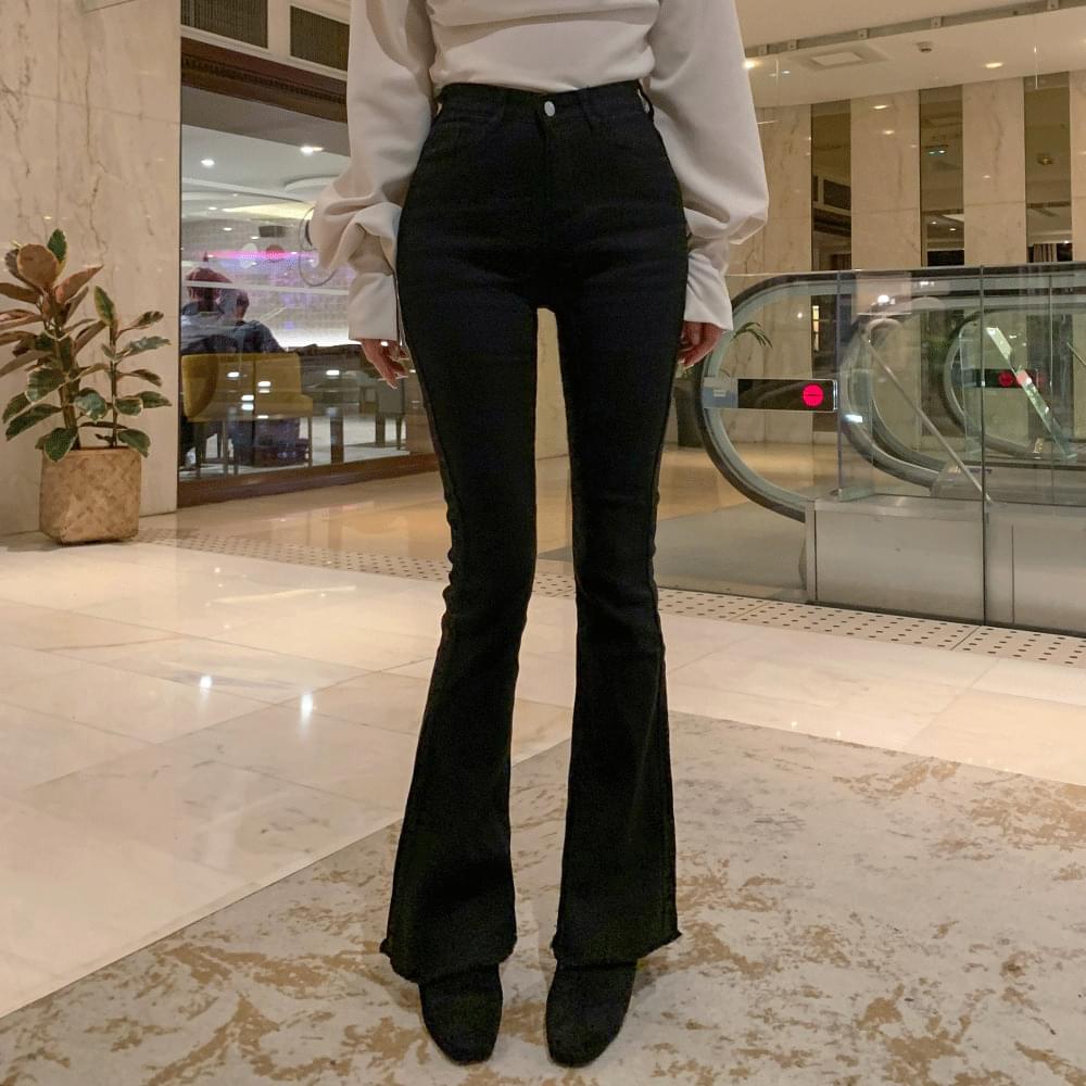 Life fit tight Spandex slim deep black waist banding Flared pants high waist Fleece-lined pants basic long shorts