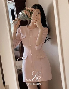 精緻圓領毛呢連身洋裝