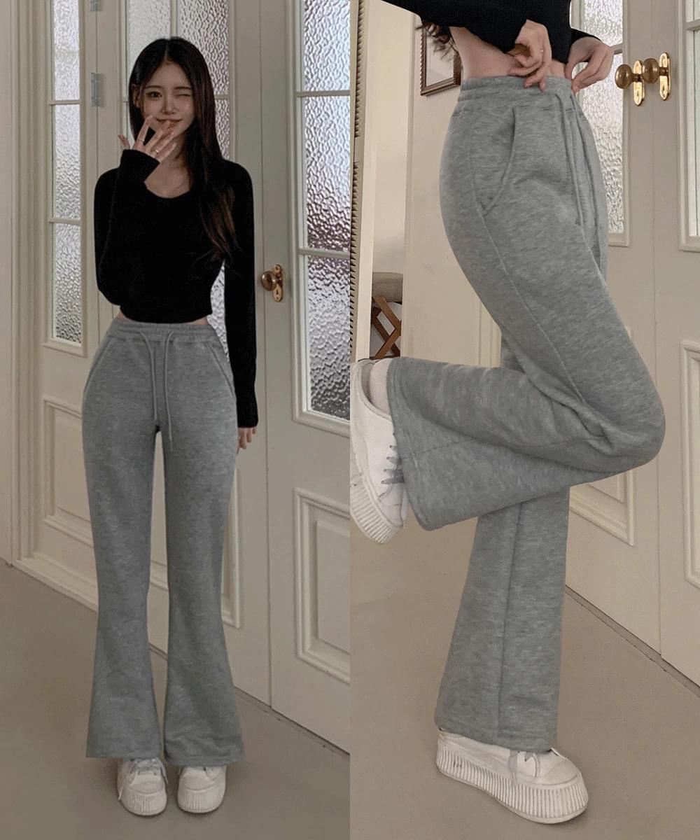 Flared training pants sweatpants bell bottoms banding string pockets high waist SML