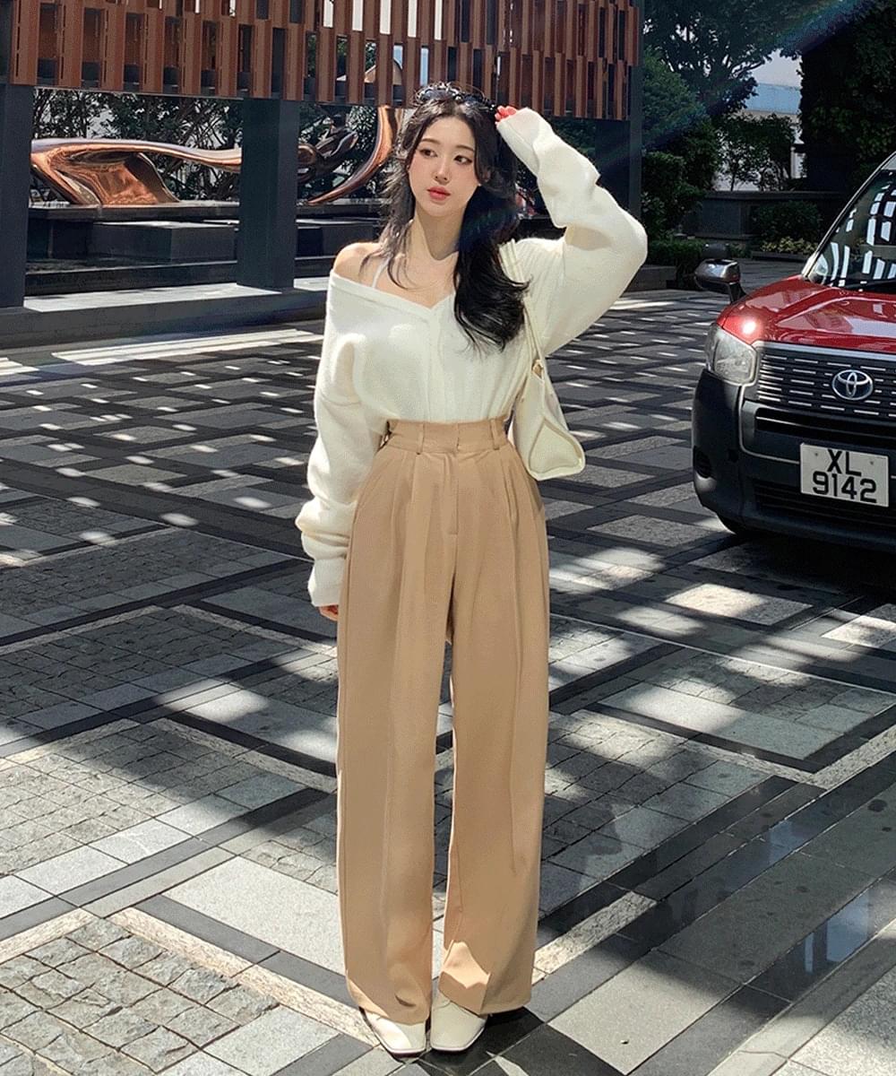 MADE10colorLength selection] *Short, basic, long* Back banding two pin tucks high waist long wide slacks pants pants life fit