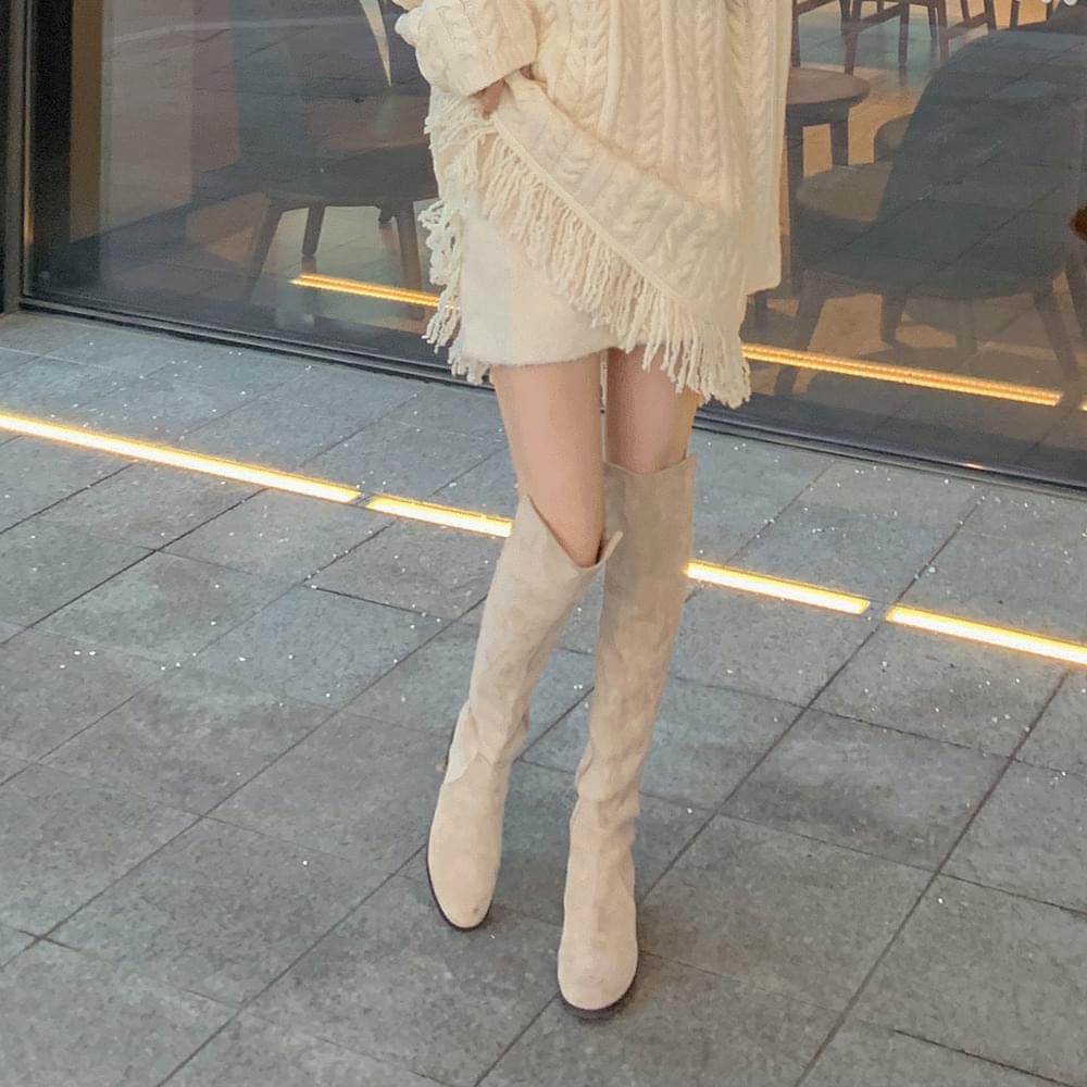 Suede Spandex knee high skinny fit long boots slim fit side zipper round toe Socks high boots heel spring 3col 6size