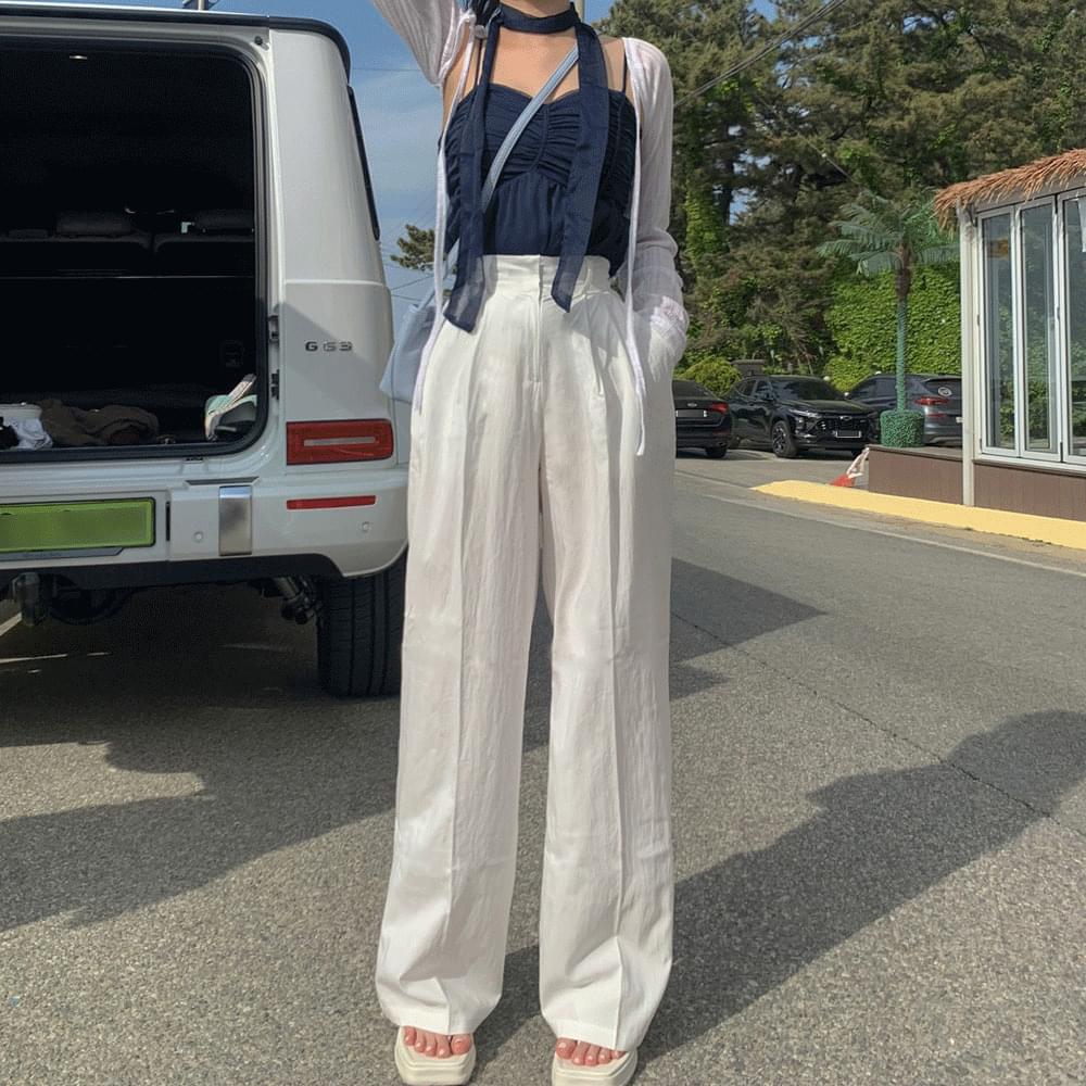 7col rustling nylon summer cool slacks with pin tuck semi-wide pants