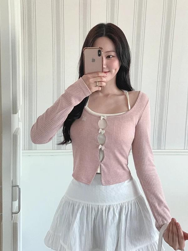 Ribbon Halter Sleeveless Layered Cardiganset