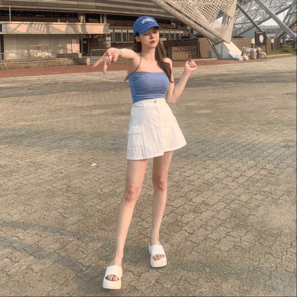 y2k rustling nylon cargo pleated back banding mini skirt high teen pocket a-line skirt flare skirt pants drenched show festival