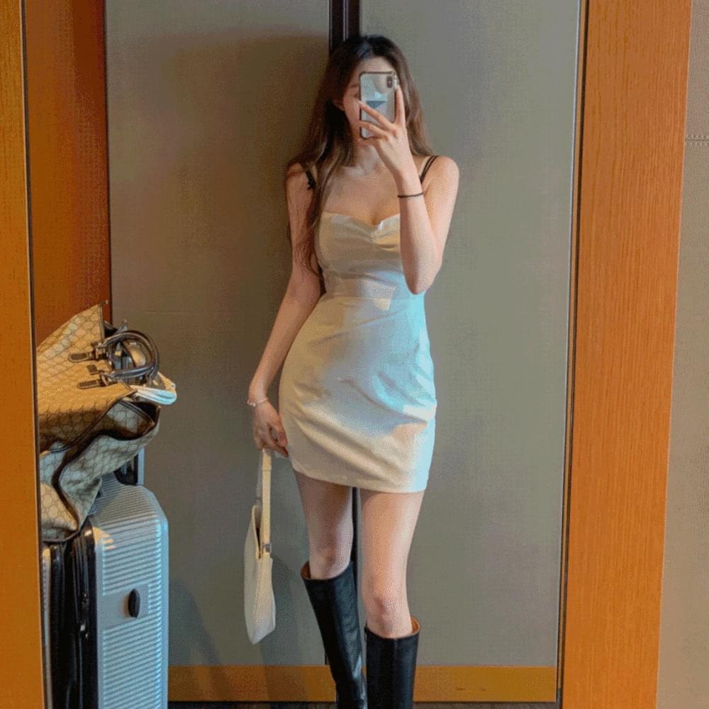 Lovely body correction shirring layered sleeveless H-line slim sleeveless mini bustier Dress 3col