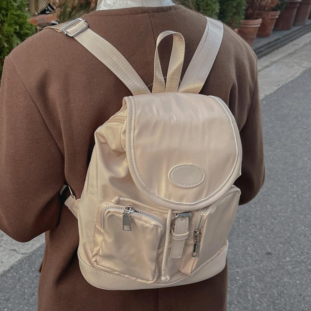 Nylon ultra-light two-pocket backpack light strap waterproof clothing bag tote bag shoulder bag fall winter four seasons daily work look bag ivory black
