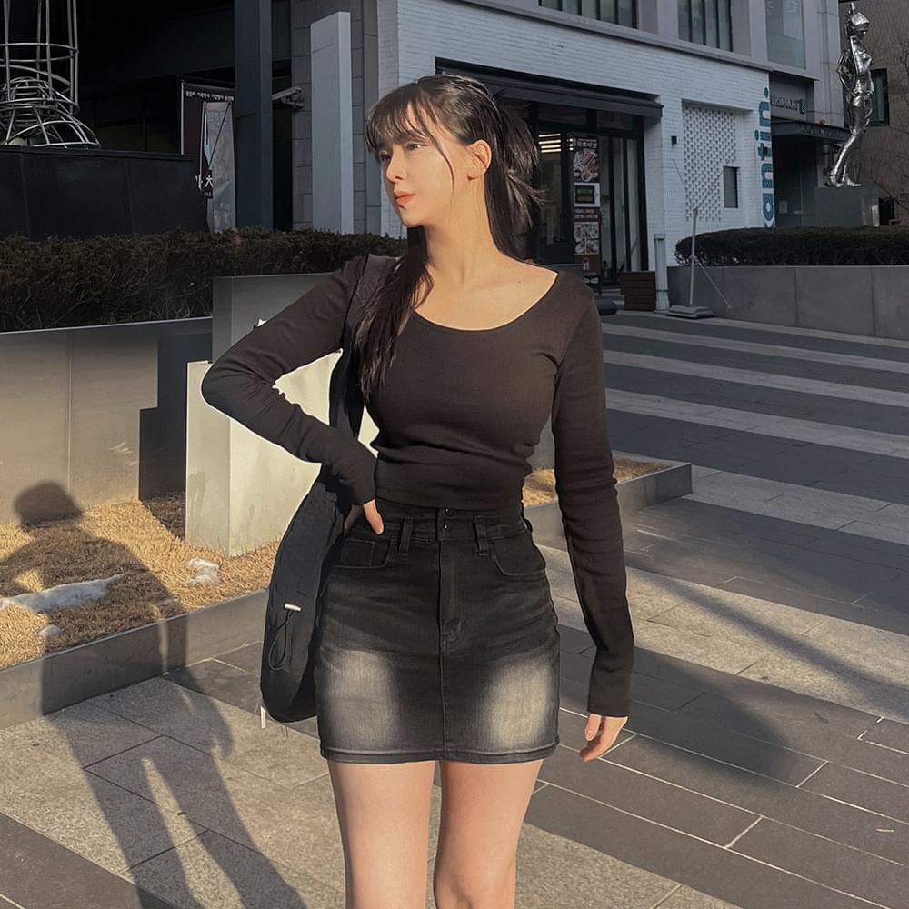 Pelvis up underpants ok two button Faded denim mini skirt vintage h line short denim skirt high teen look date black SML