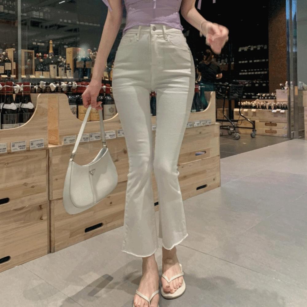 Mochi Spandex zero-flare Spandex high waist 9-part waist banding Flared pants hidden banding cotton pants bell bottom pants white black spring mid-season opening look SML