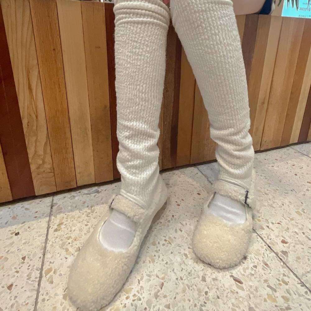 Wool Poggle Eco Fur Mary Jane Round Toe Buckle Fur Shoes Winter Flat Shoes Low Heel Sneakers 1CM Daily Kwan-Ku 230-250