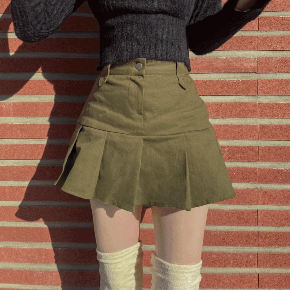 Pin tuck half pleated mini skirt high waist cargo A-line skirt back band flare skirt pants spring mid-season opening goddess 4col