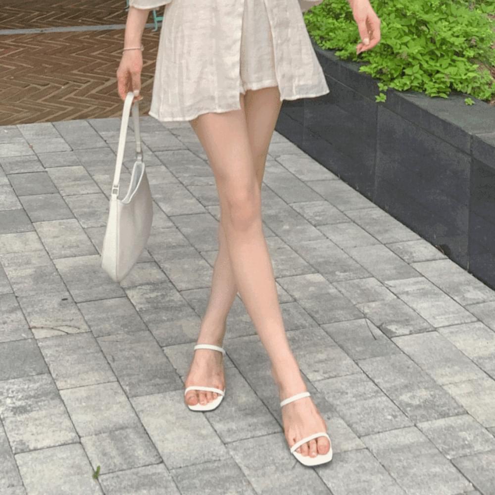 Fluffy cushion square toe mule summer sandals strap heel square mid heel 6 size daily shoes 5 colors spring season