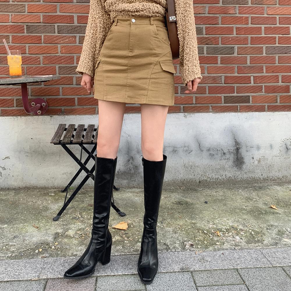 High waist cargo cotton Split H-line mini skirt pin tuck pocket zipper Spandex short skirt skirt pants fall basic daily vintage Y2K