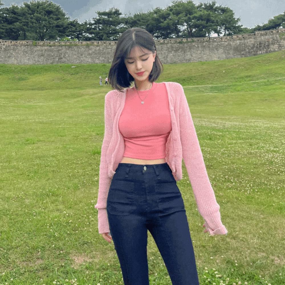 See-through crop V- V-Neck slender summer long sleeve booklet Knitwear cardigan water bomb festival festival look 6col