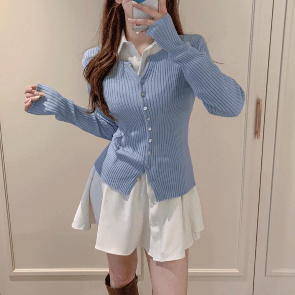 Daily Ribbed Button Sleeve Long Round Round Neck V-Neck V-Neck Long Sleeve Knitwear Cardigan Long Knit Tee Spring Spring Cherry Blossom Look 10 Colors