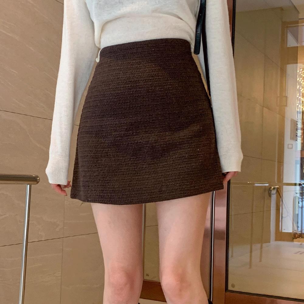 "1000" A-line tweed mini skirt + no collar V-Neck crop sha tweed jacket two-piece set