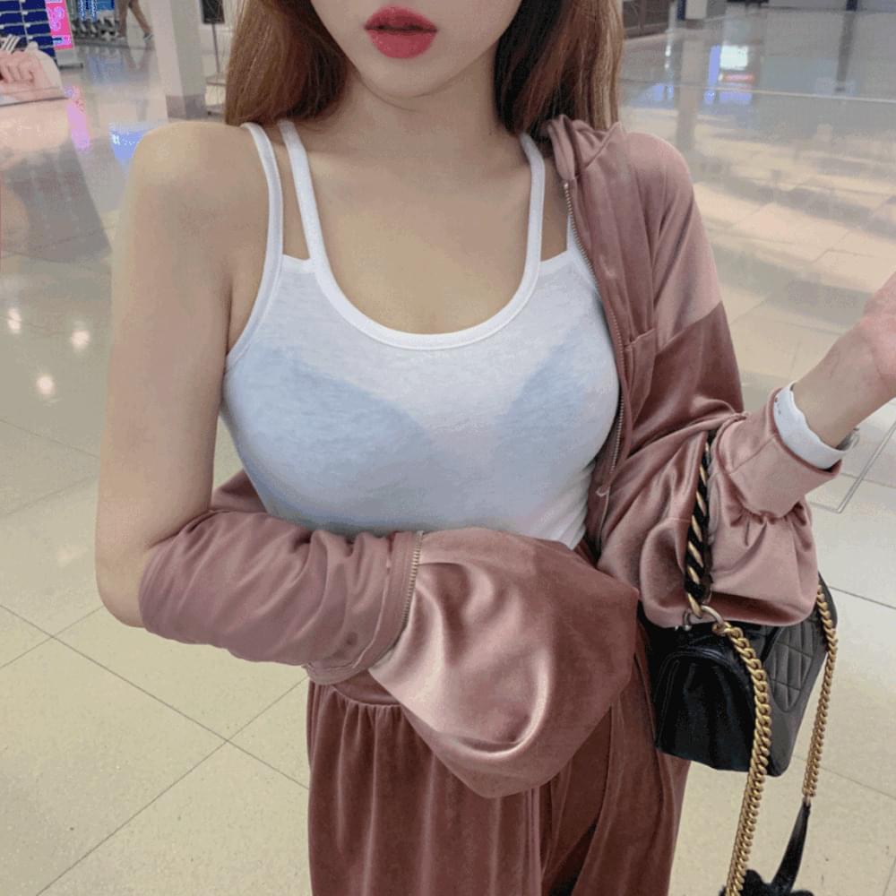 Cattail tight Spandex Fleece-lined sleeveless double slit winter layered t-shirt inner ivory gray black