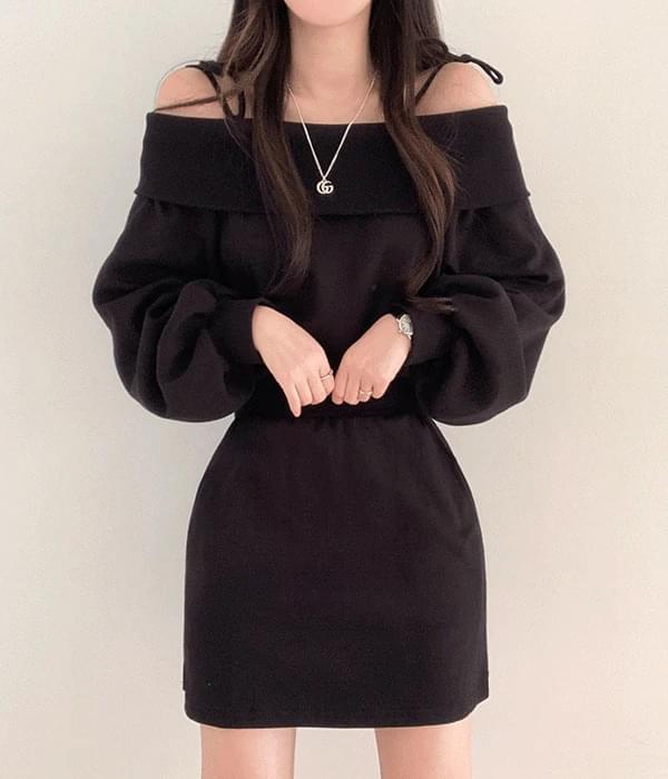 Shoulder Ribbon Waist Cinch Mini One Dress