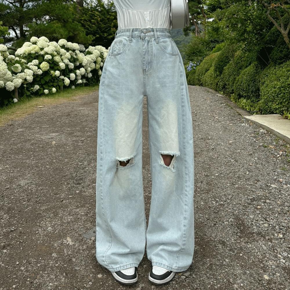 Length selection Vintage Faded side pin tuck long wide denim pants High waist long low Loose-fit folding balloon jeans Short woman Tall woman Big size