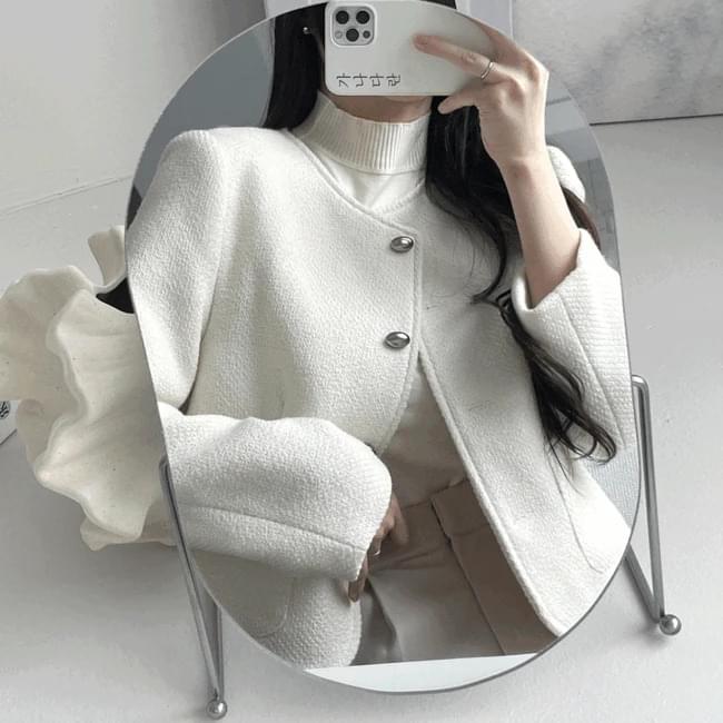 가나다란 비노 노카라 라운드 포켓 울 크롭 트위드 자켓 3color