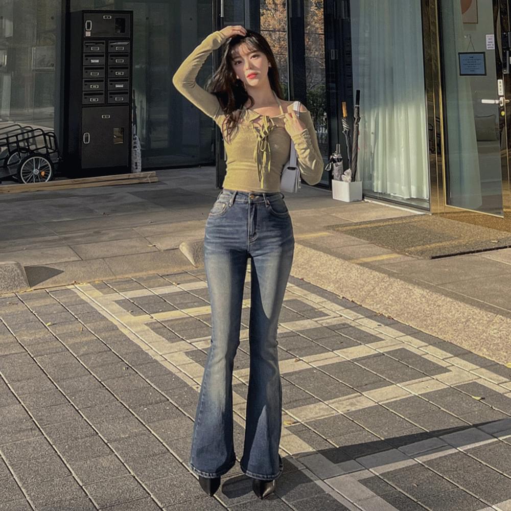 Body correction hip UP Faded Flared pants high waist Spandex jeans tight fit tall woman long pants
