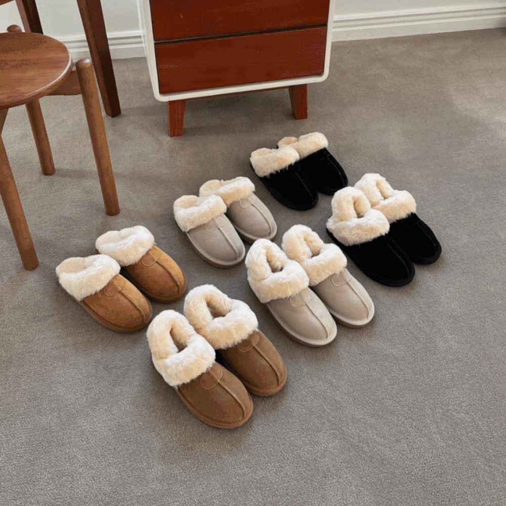 Winter Couple Shoes Eco Fur Slippers Warm Cold Fleece Slip-ons Real Leather Suede Office Indoor Shoes