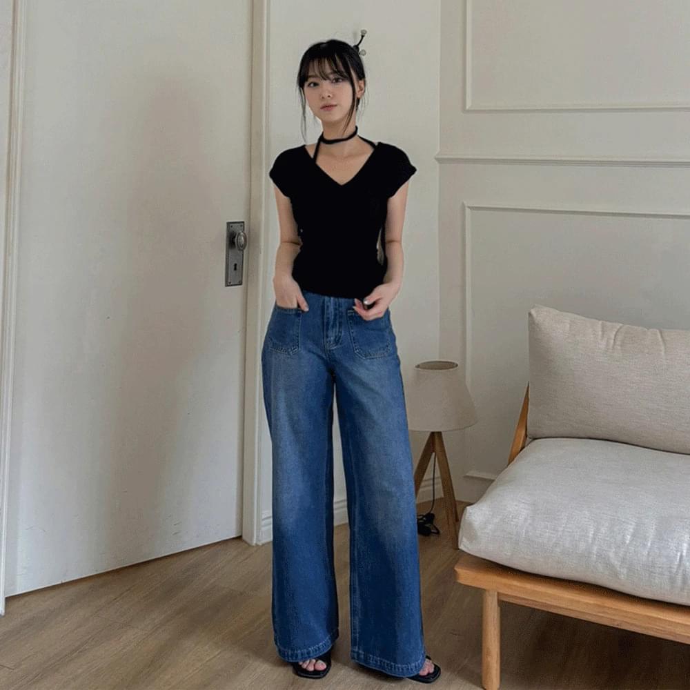 Life fit front pocket wide jeans Faded straight long denim pants high waist basic cotton pants date look Dark Blue blue Light Blue white 5 sizes
