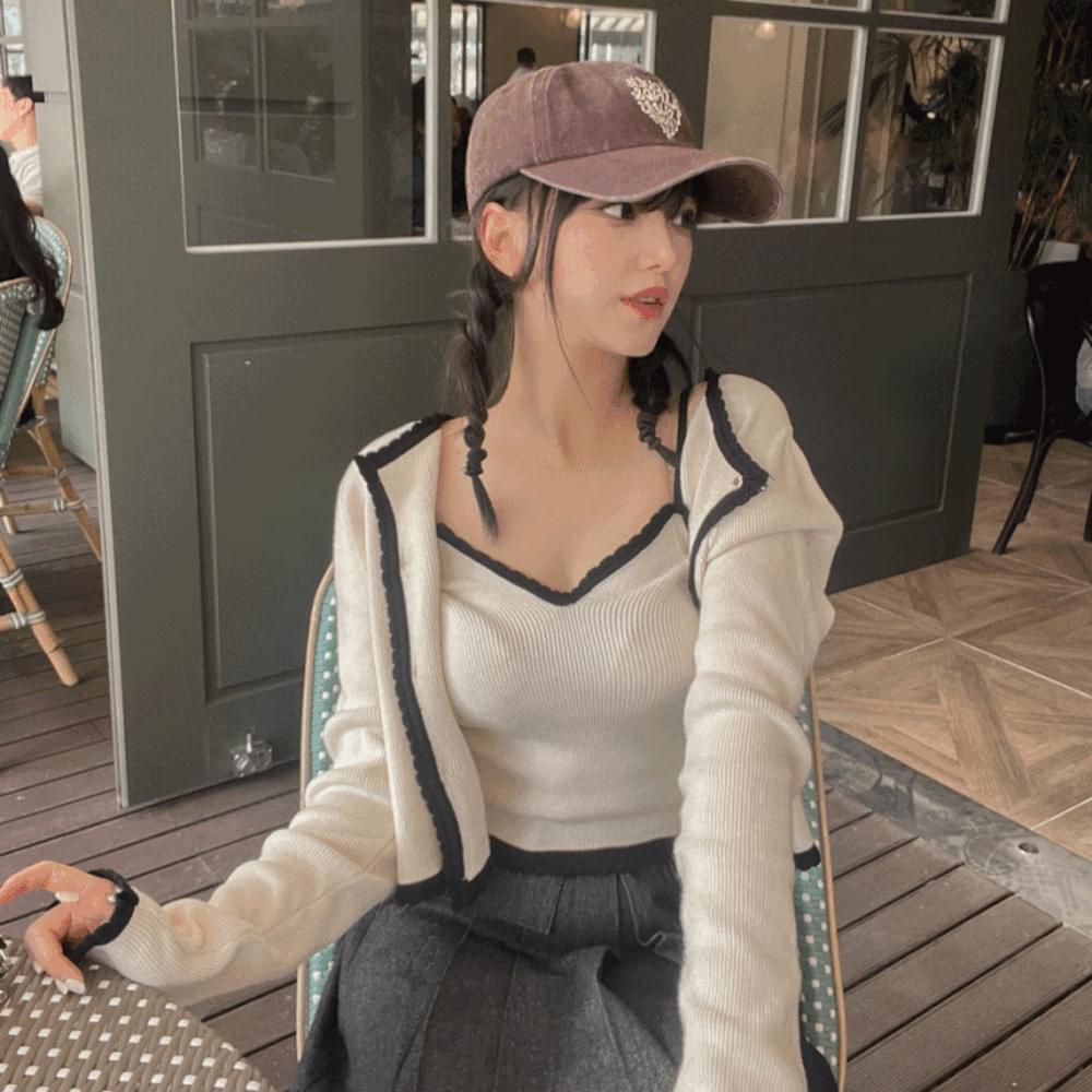 Viscose 30% soft, slim fit, long sleeves, gold-plated Knitwear cardigan + frill Ribbed strap, Sleeveless set, wavy heart neck, V V-Neck set, ivory black