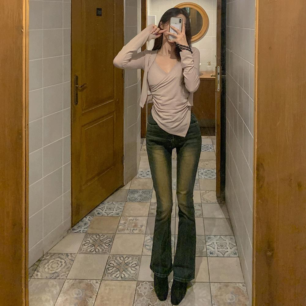 S~XL High Waist Faded Gradient Semi Long Flared Denim Pants Cotton Cotton Span Spandex Daily Four Seasons