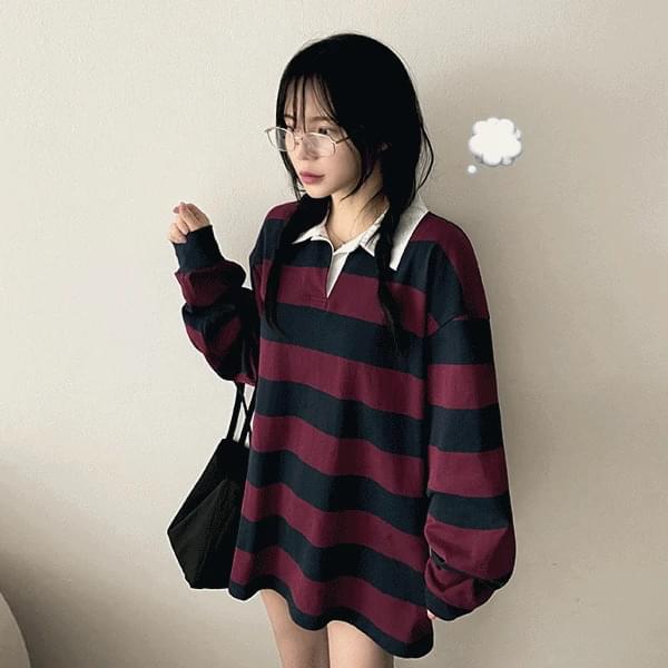 Pennant Boxy Striped Kara Sweatshirt Rugby Tee Rugby Stripe Karati