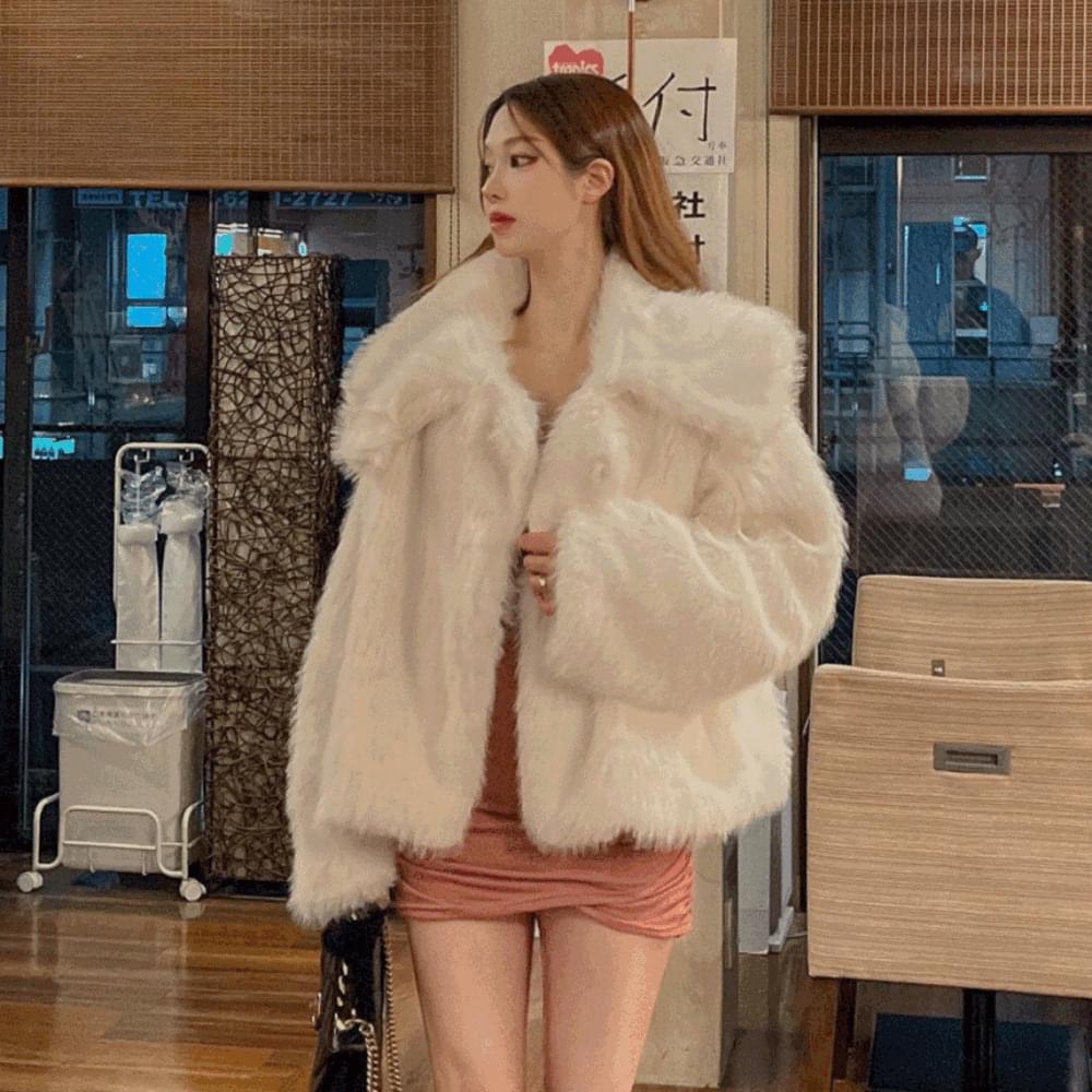 Big collar cotton candy mink fake fur collar overfit fur jacket Loose-fit fleece Jacket Shearling 3col