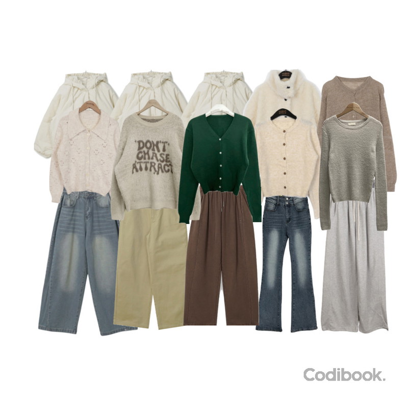 From Beginning 크롭 립 니트 가디건 (5color),ccomeng 엔터브이넥니트크롭가디건(8color),MANDARINE TREE 키벳 라운드넥 슬림핏 루즈핏 골지 니트 워머니트 4 color등을 매치한 코디