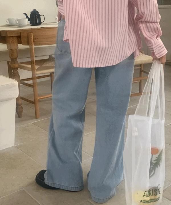 Plano front pocket semi wide straight fit denim spring jeans cotton long pants 3 colors