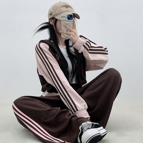 86 track color matching hooded zip-up Jacket