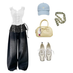 Contest,Sneakers,Stylish,University,Spring,Lace,Skirt,Baggy,Streetwear,Pastel 코디