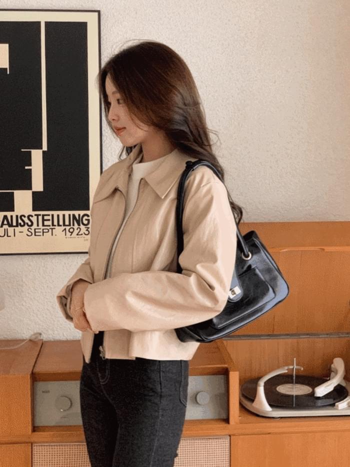【COLOR iN ID】Humming Crop Leather Jacket ONMYONE - Humming leather crop jacket jk - Codibook.