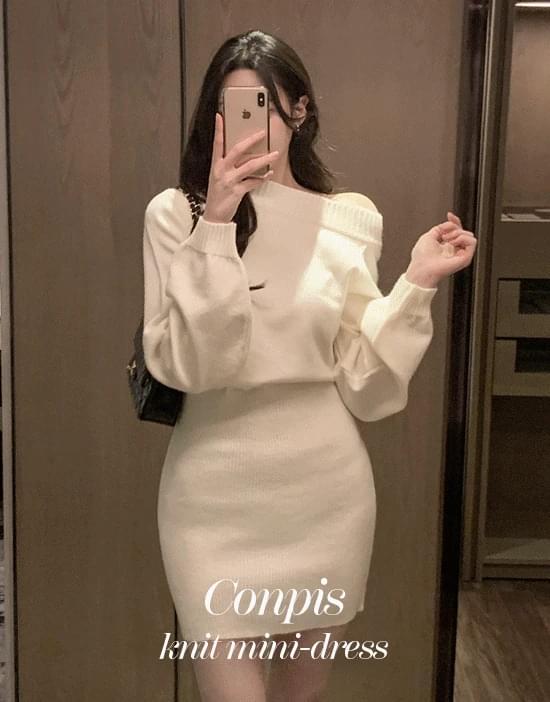 Confis one-off shoulder knitwear mini Dress