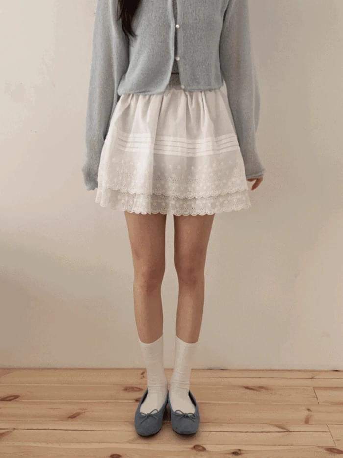 Roy Flower Lace Embroidered Cancan Mini Skirt