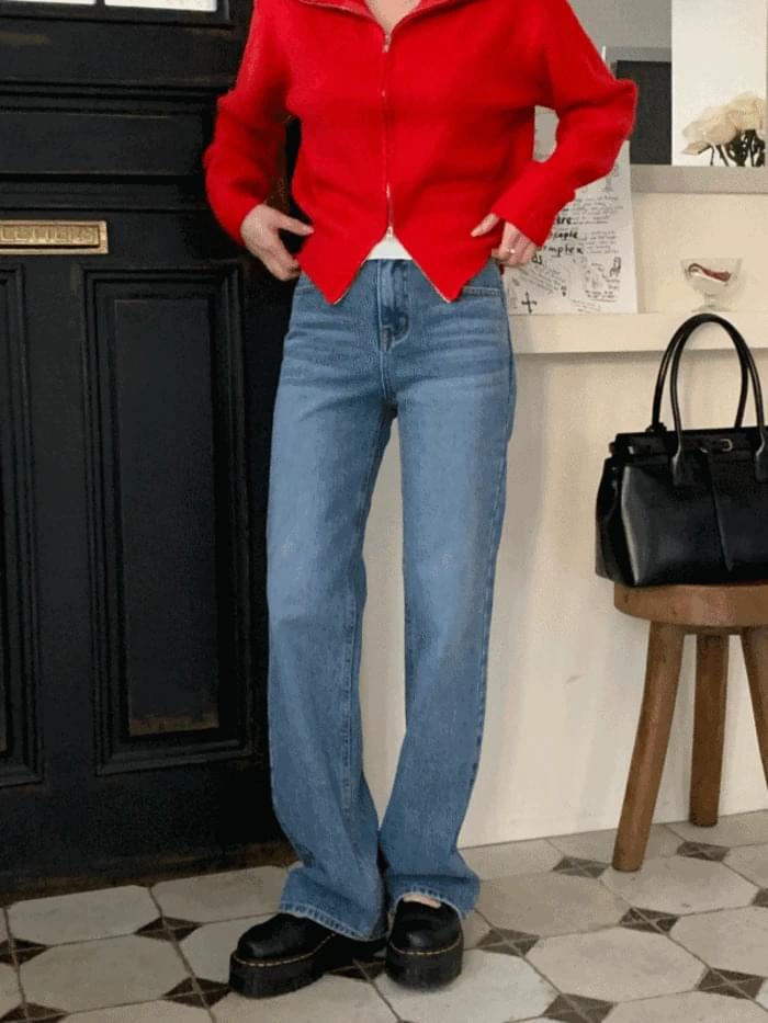 Loose cat brush semi wide Flared denim pants