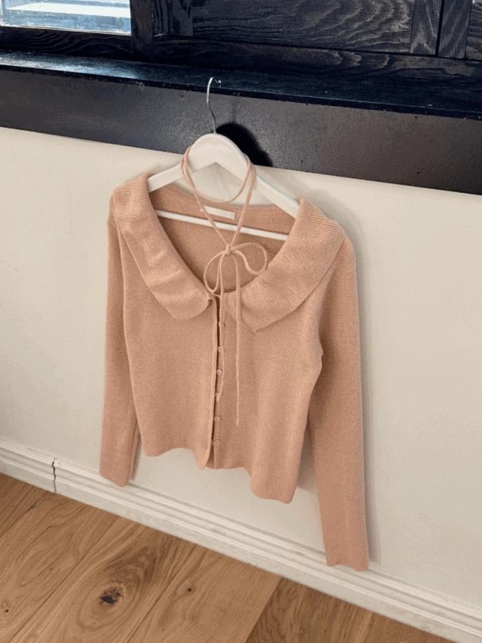 Flat V-Neck Frill Tie Knitwear Cardigan (4 colors)