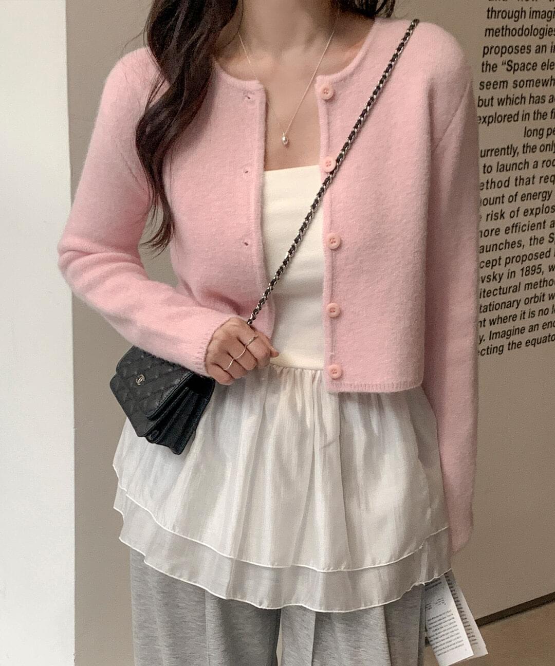 로빌레 베이직 라운드 여리핏 크롭 니트 가디건