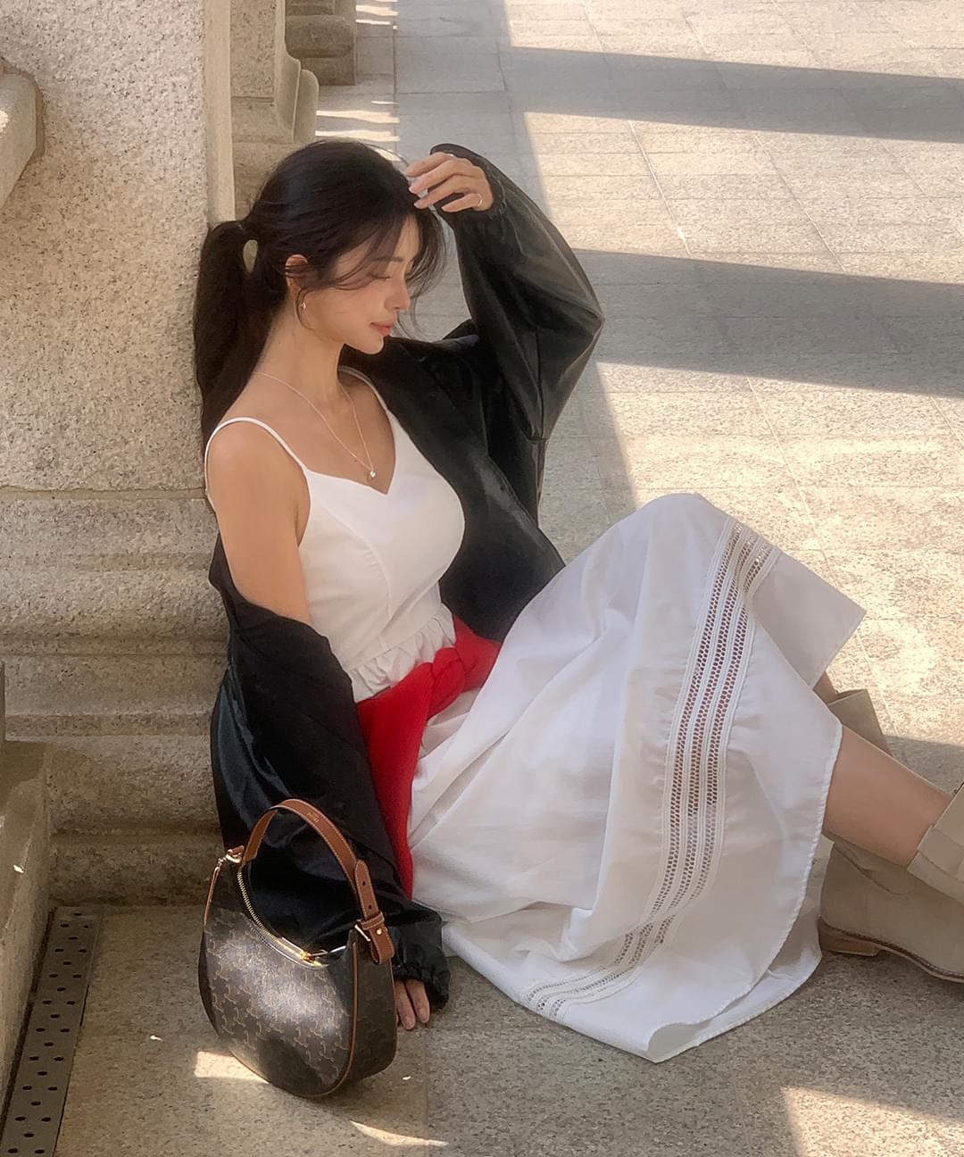 Lemorena V-Neck neck Bustier Cotton Flare Sleeveless Long Dress