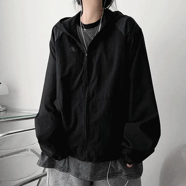 Dirt Color Blocking Rustling String Windbreaker Hooded Jacket