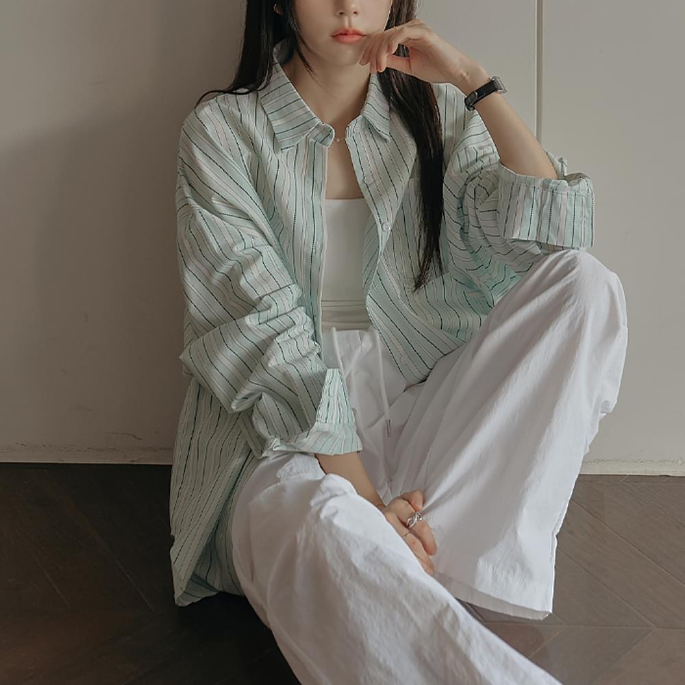 Denison Unbalanced Cotton Boxy Stripe Shirt