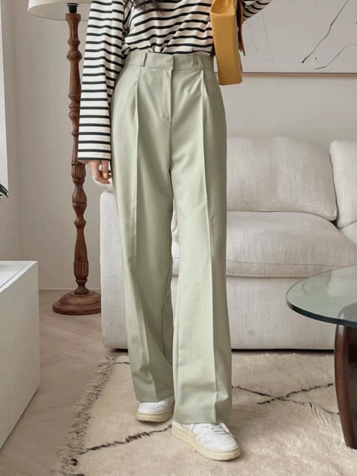 Pin tuck wide straight slacks sl (7 colors)