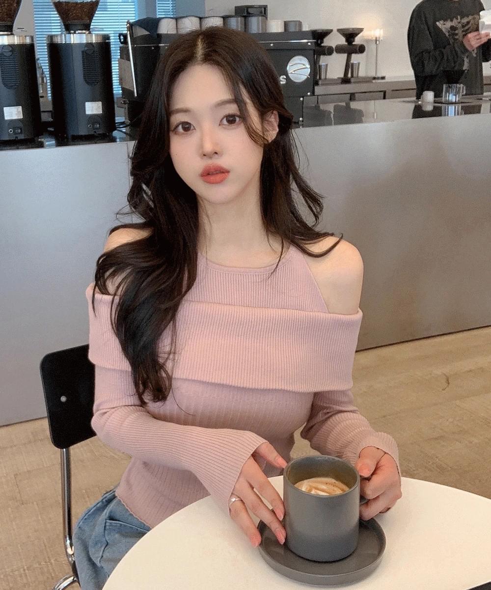 오프숄더 홀터넥 골지 니트 나시
