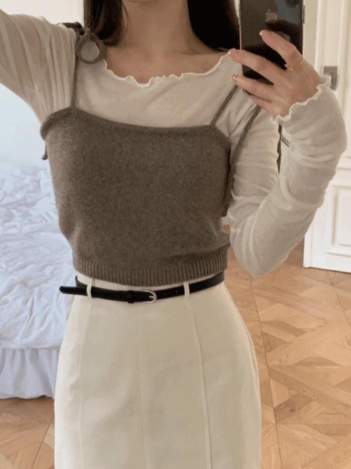 POB Wool Ribbon Crop Top Knitwear Bustier